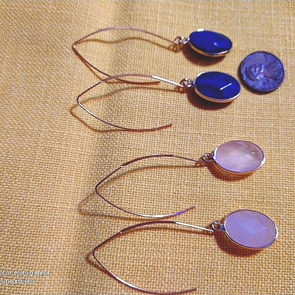 🛑 LOWEST PRICE 🛑LAPIS LAZULI EARRINGS 3.5"& ROSE QUARTZ. NO DISCOUNTS. 24.00
